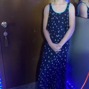 LONG NAVY DRESS WITH ANCHORS